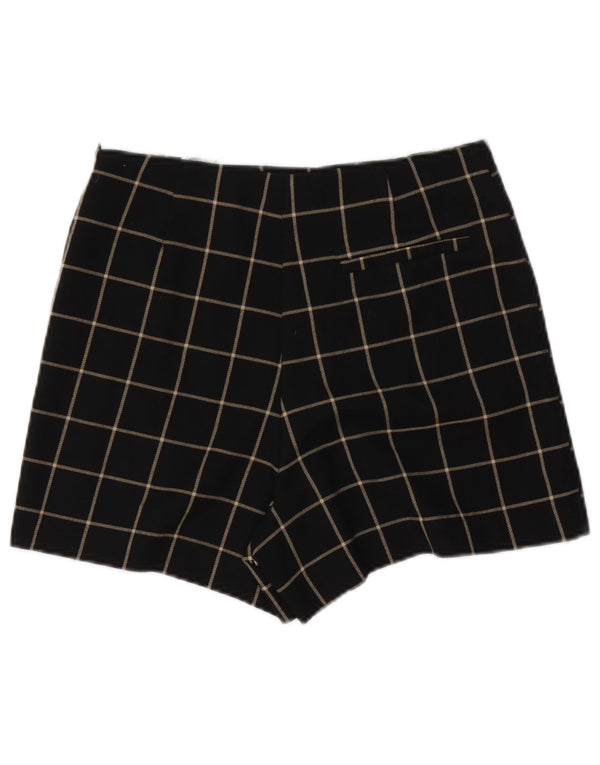 Zara Shorts feminino casual pequeno W26 poliéster xadrez preto