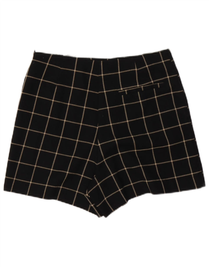Zara Shorts feminino casual pequeno W26 poliéster xadrez preto