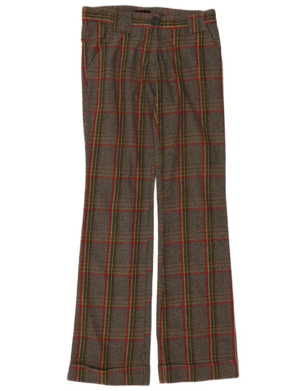 Replay Calça feminina casual de perna larga W28 L35 marrom houndstooth algodão