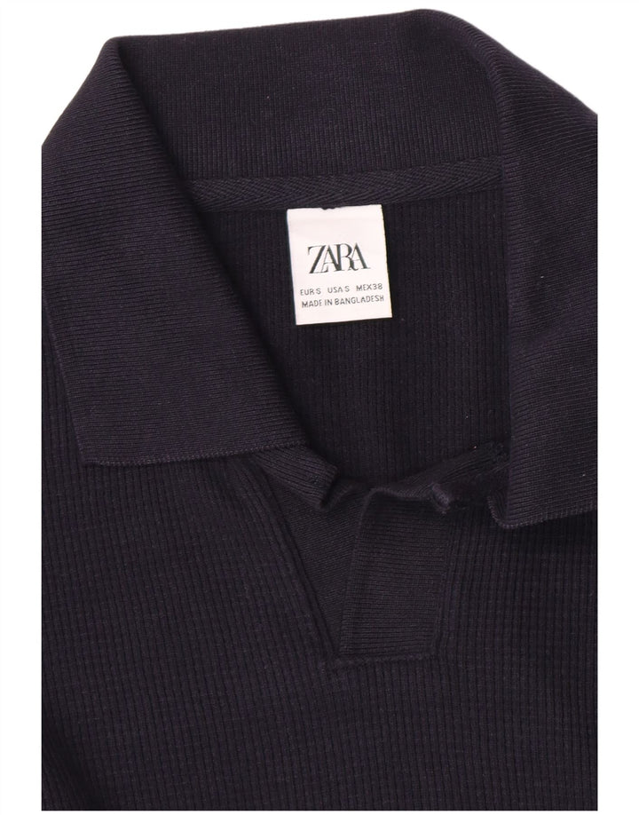 Zara Suéter masculino com gola polo pequeno azul marinho