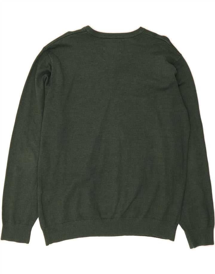 JACK & JONES Mens V-Neck Jumper Sweater XL Green Acrylic Vintage Jack & Jones and Second-Hand Jack & Jones from Messina Hembry 