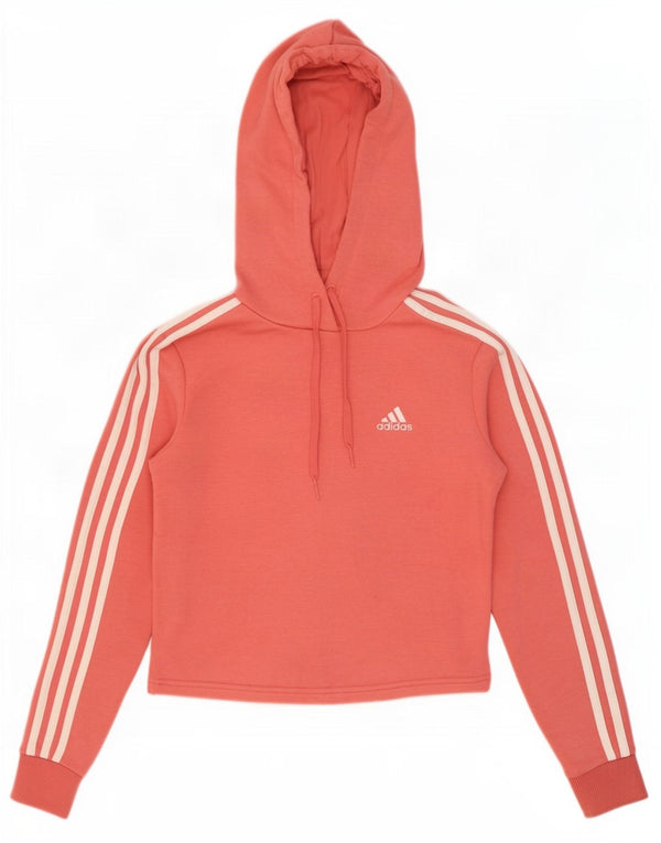 Adidas Womens Crop Oversized Hoodie Jumper UK 0/2 2XS Rosa Algodão