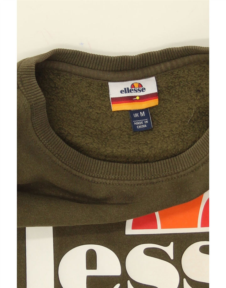 ELLESSE Mens Graphic Sweatshirt Jumper Medium Khaki Cotton Vintage Ellesse and Second-Hand Ellesse from Messina Hembry 