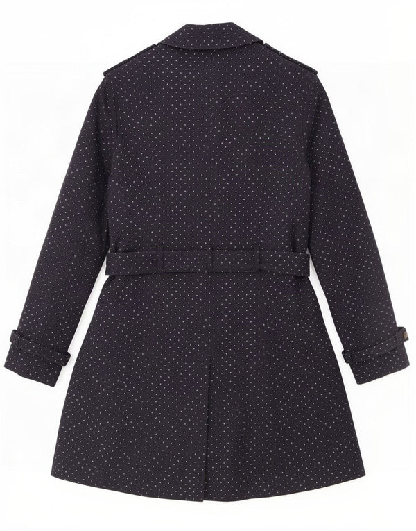 Hobbs Womens Trench Coat UK 16 Large Navy Blue Spotted Cotton