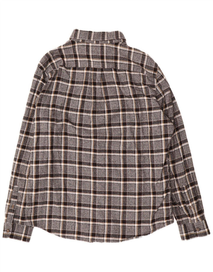 Camisa masculina de flanela Marks & Spencer grande algodão xadrez cinza