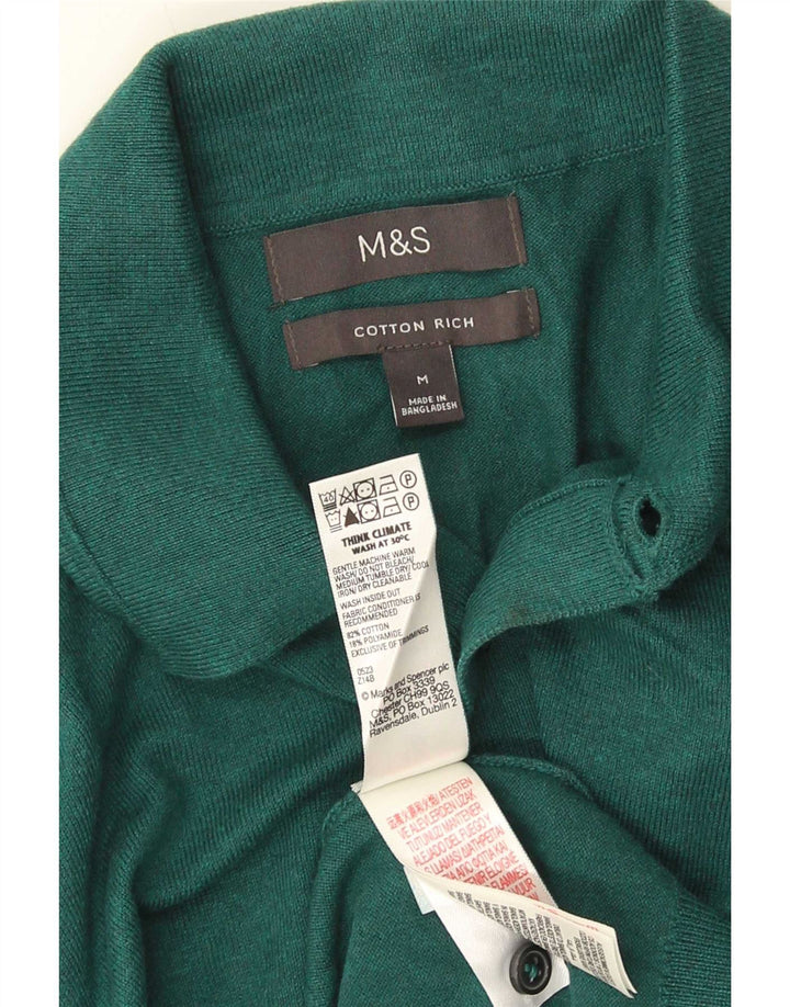 Suéter masculino Marks & Spencer com gola polo e algodão verde médio