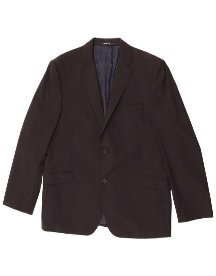 Jaqueta blazer masculina de 2 botões Ted Baker Reino Unido 44 2XL lã preta