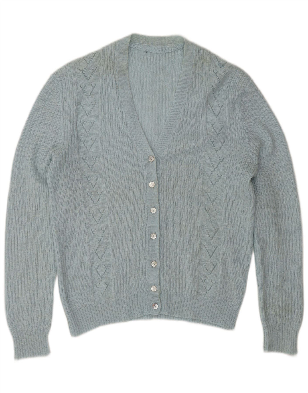 Suéter cardigã feminino vintage Reino Unido 14 grande azul clássico