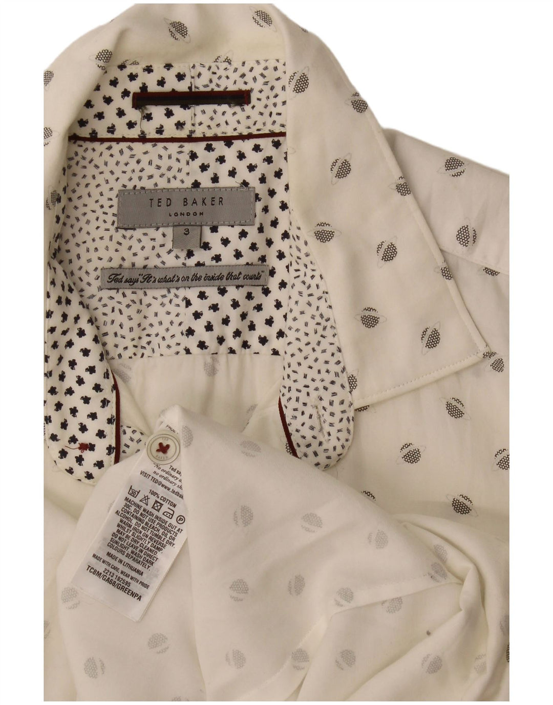 Camisa masculina Ted Baker com estampa abstrata tamanho 3 médio algodão branco