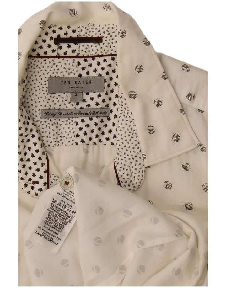 Camisa masculina Ted Baker com estampa abstrata tamanho 3 médio algodão branco