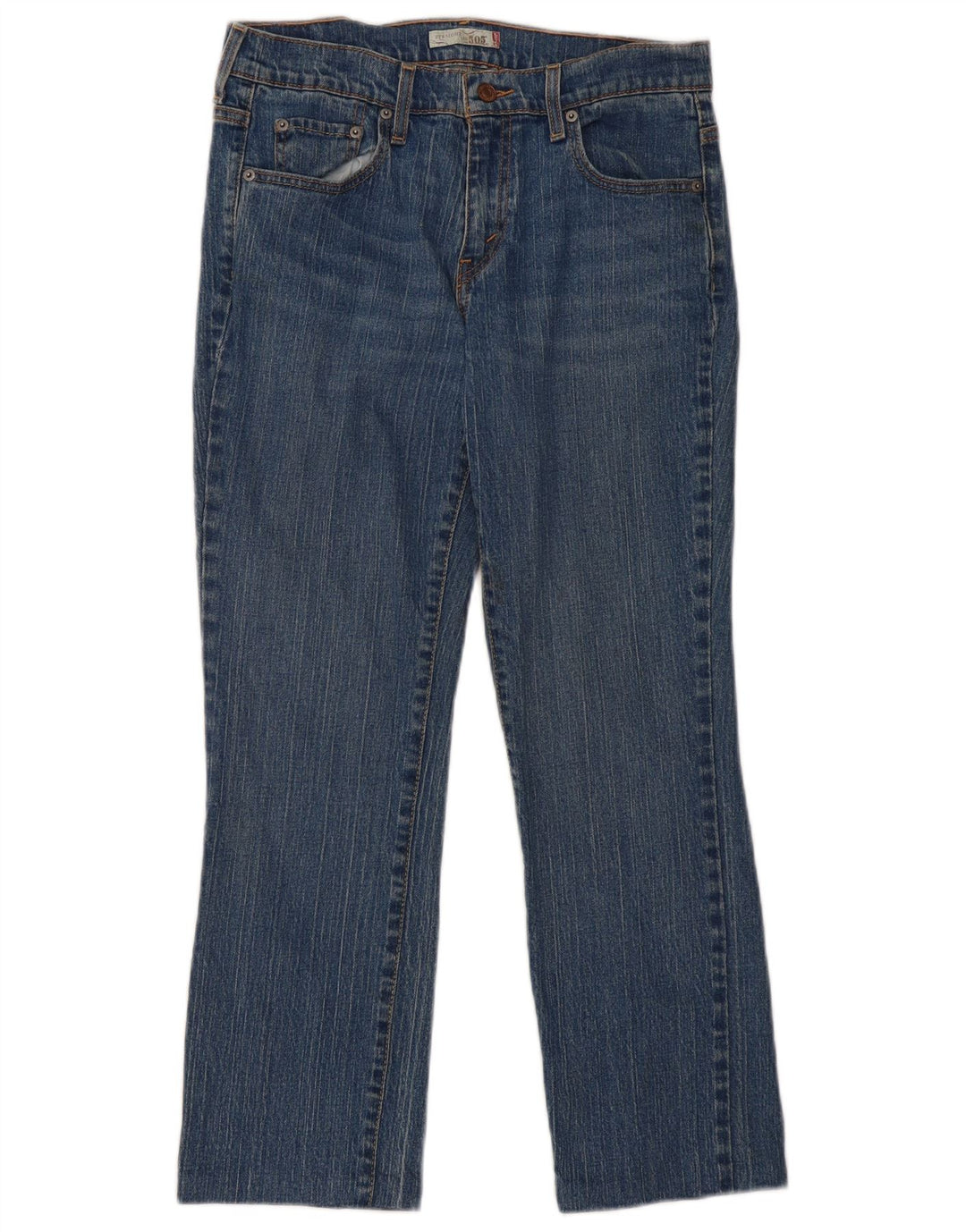 Calça jeans feminina Levi's 505 Straight US 8 médio W32 L28 azul algodão