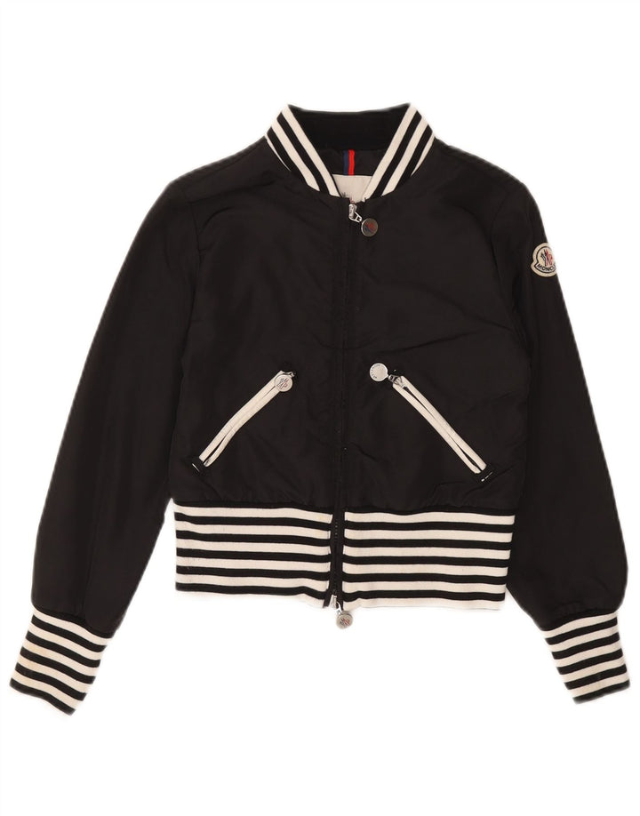 Moncler Jaqueta Bomber Feminina Crop 9-10 Anos Poliamida Listrada Preta