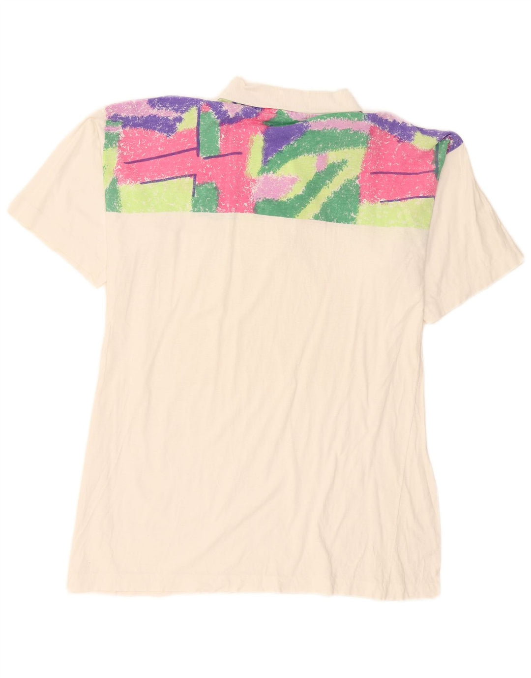 Camisa polo masculina vintage média branca geométrica