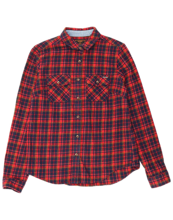 Camisa de flanela feminina Superdry Reino Unido 8 pequeno algodão xadrez azul marinho