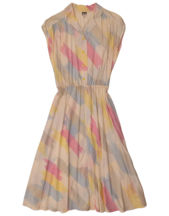 Vestido vintage feminino linha A UK 14 médio listrado multicolorido