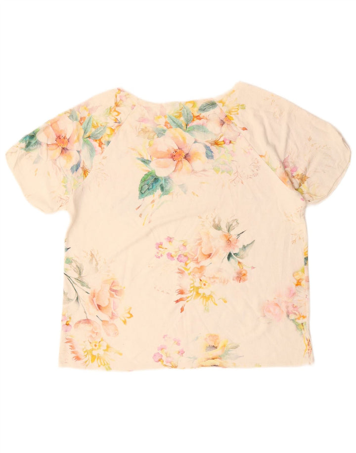 Camiseta feminina BENETTON UK 16 grande branco floral