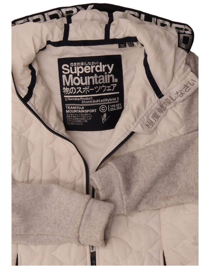 Jaqueta corta-vento feminina Superdry com capuz Reino Unido 16 grande bloco colorido branco