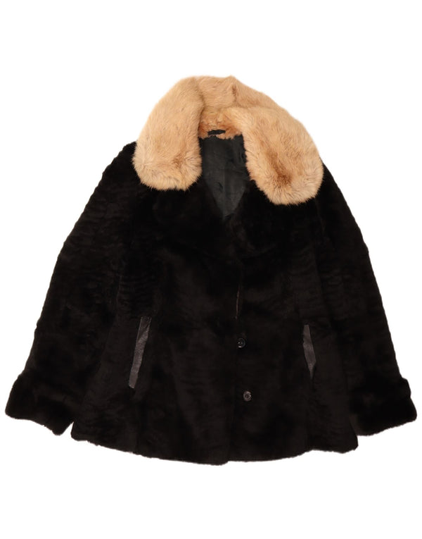 Jaqueta feminina VINTAGE de pele sintética Reino Unido 14 médio preto