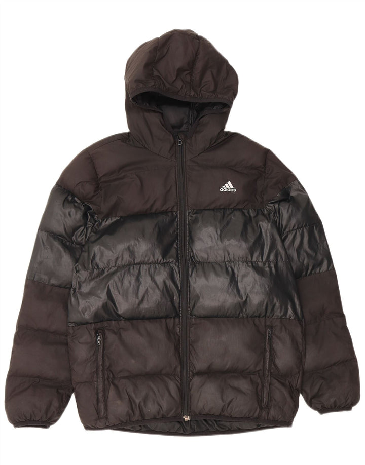 Jaqueta acolchoada com capuz feminina ADIDAS UK 16 grande preto colorblock poliéster