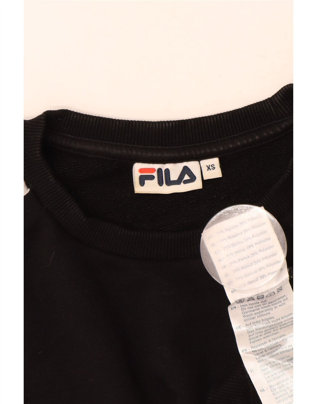 FILA moletom feminino gráfico oversized jumper UK 6 XS preto colorblock