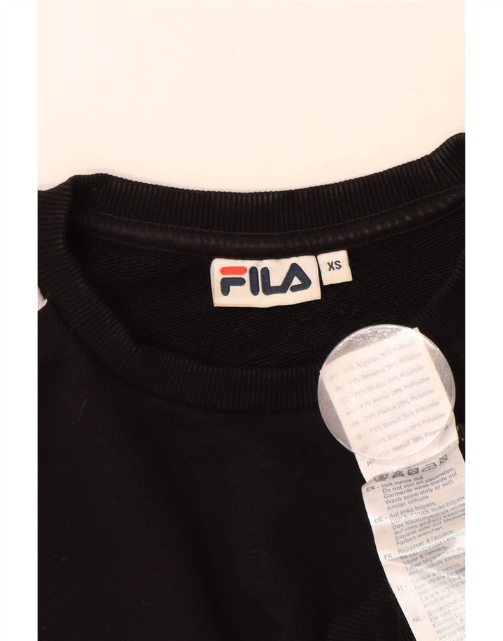 FILA moletom feminino gráfico oversized jumper UK 6 XS preto colorblock