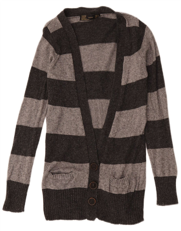 Suéter cardigã feminino Zara Reino Unido 12 rayon listrado cinza médio