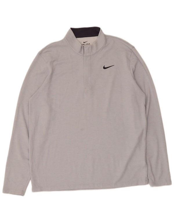 Pulôver masculino Nike Dri Fit padrão com zíper e gola alta cinza