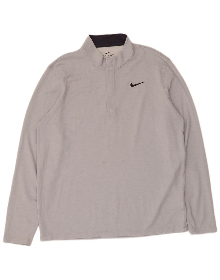 Pulôver masculino Nike Dri Fit padrão com zíper e gola alta cinza