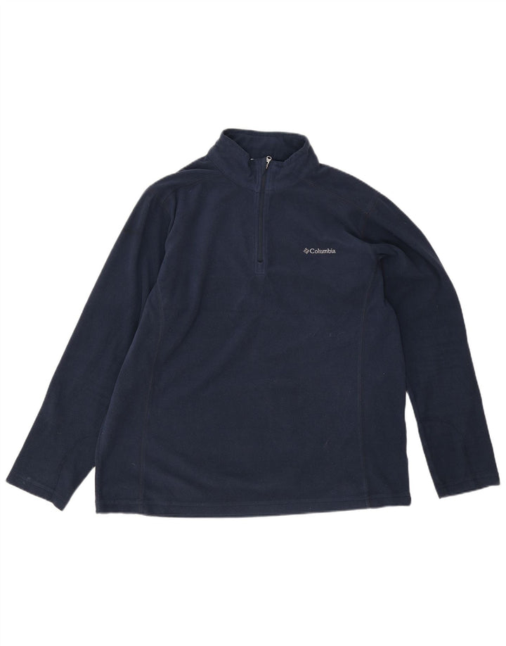 Suéter de lã Columbia masculino com zíper e gola grande azul marinho