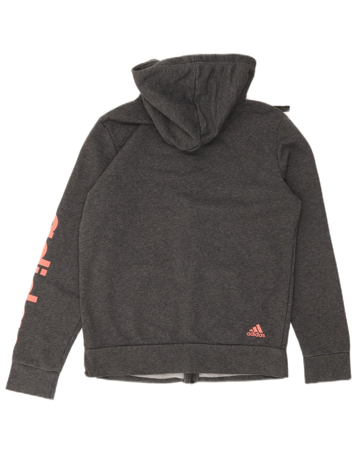 Suéter adidas masculino com capuz e zíper gráfico pequeno cinza