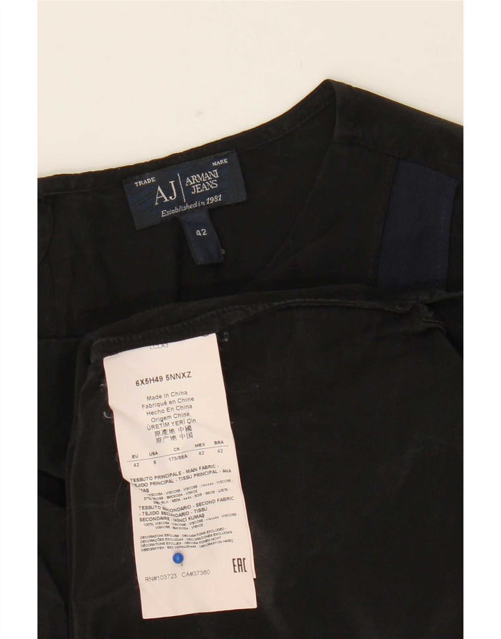 Blusa feminina de manga comprida Armani Jeans Top EU 42 grande bloco colorido preto