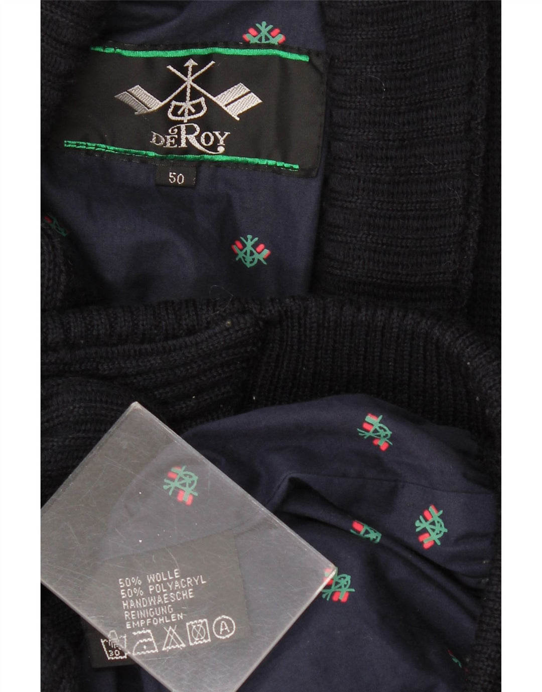 Suéter cardigã masculino VINTAGE IT 50 lã azul marinho médio