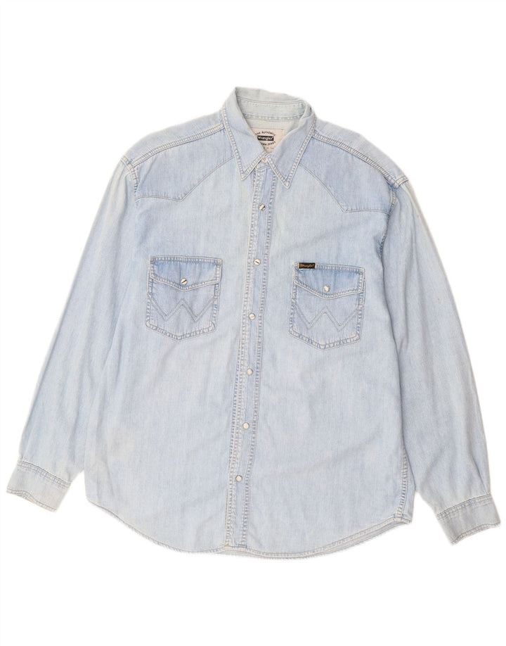 Wrangler Camisa jeans masculina ocidental grande algodão azul