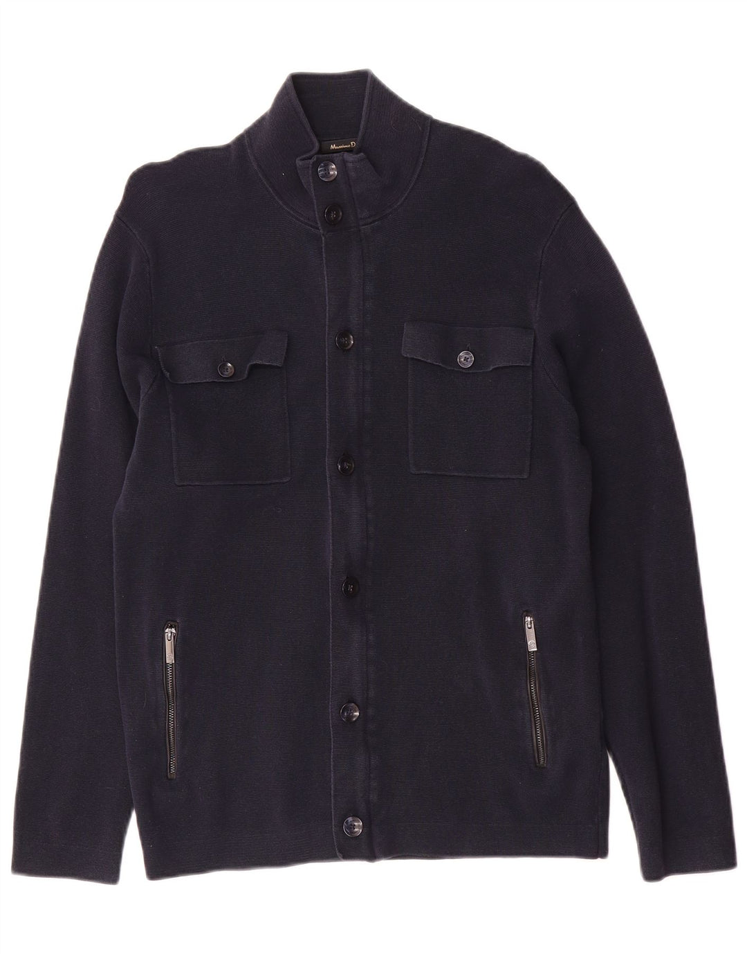 Suéter cardigã masculino Massimo Dutti de algodão azul marinho médio
