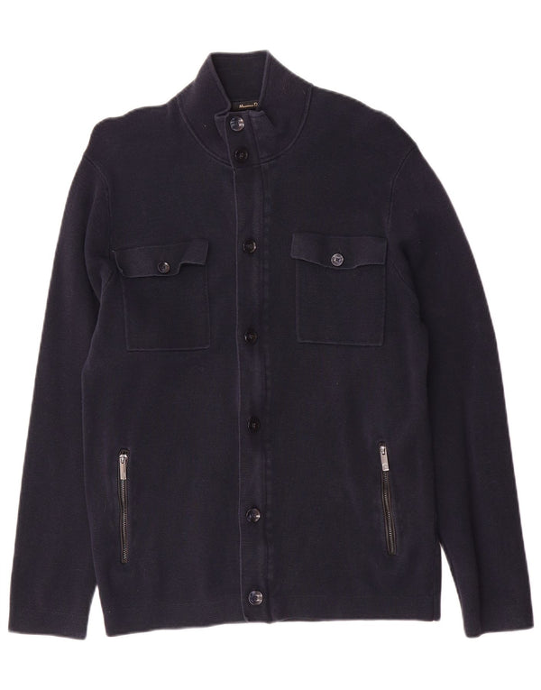 Suéter cardigã masculino Massimo Dutti de algodão azul marinho médio