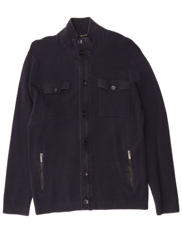 Suéter cardigã masculino Massimo Dutti de algodão azul marinho médio