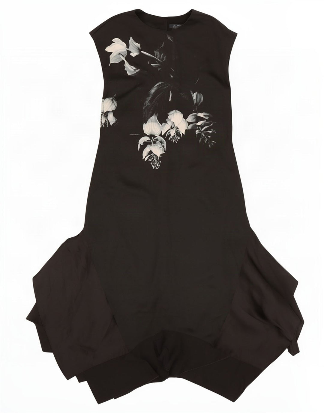 Vestido maxi assimétrico All Saints feminino Reino Unido 12 médio preto floral