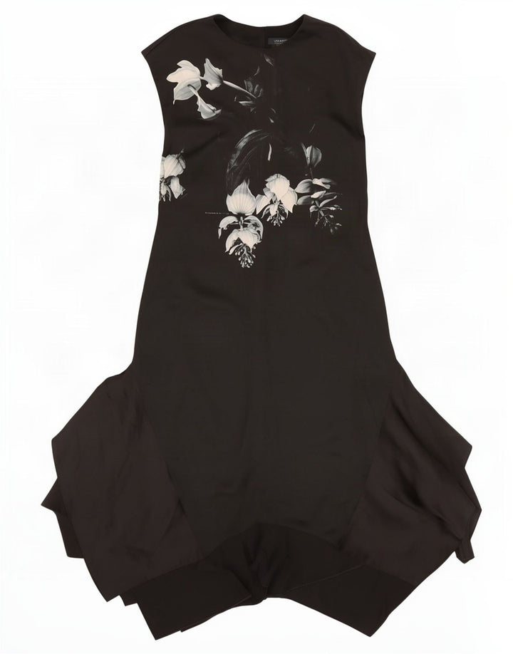Vestido maxi assimétrico All Saints feminino Reino Unido 12 médio preto floral