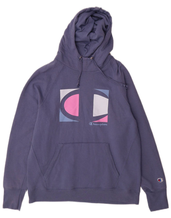 Jumper feminino com capuz gráfico Champion UK 16 grande algodão azul