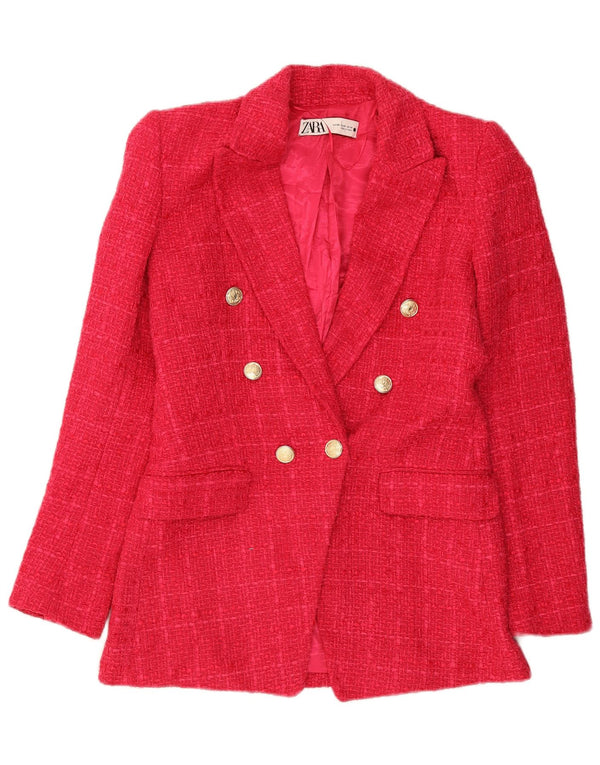 Jaqueta blazer feminina Zara com peito duplo Reino Unido 6 XS rosa xadrez