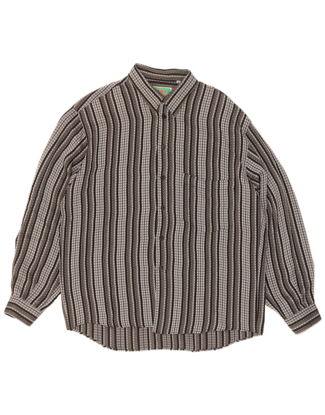 Camisa masculina vintage grande acetato listrado cinza