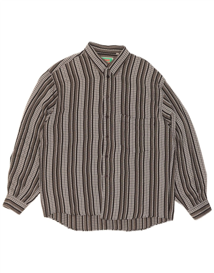 Camisa masculina vintage grande acetato listrado cinza