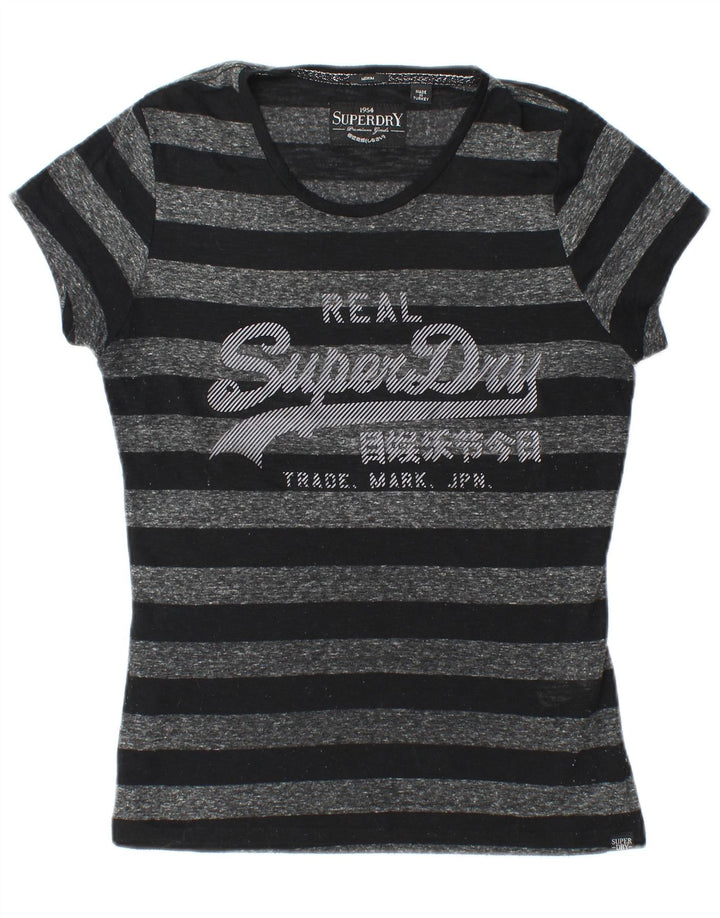 Camiseta feminina Superdry com estampa gráfica UK 12 poliéster listrado preto médio