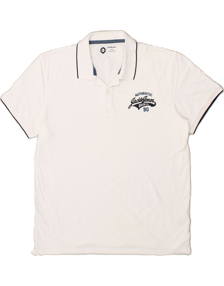 JACK & JONES Mens Core Graphic Polo Shirt XL White Cotton | Vintage Jack & Jones | Thrift | Second-Hand Jack & Jones | Used Clothing | Messina Hembry 