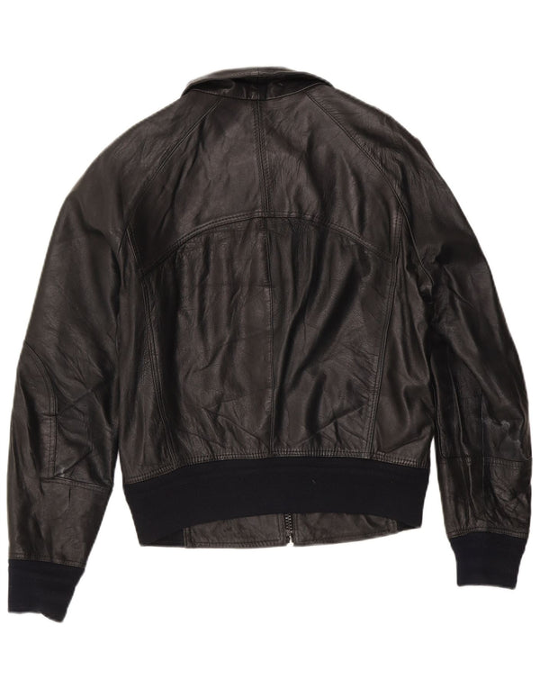 Jaqueta de couro bomber feminina vintage IT 50 XL couro preto