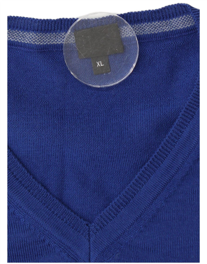 Suéter masculino Hugo Boss com decote em V XL lã virgem azul