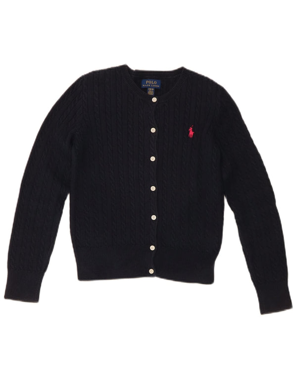 Suéter cardigã feminino Polo Ralph Lauren 8-9 anos algodão azul marinho médio