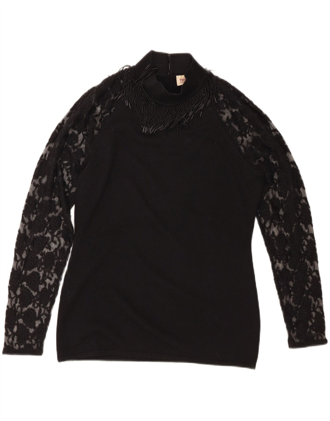 Top feminino Roccobarocco de manga comprida UK 14 lã merino preta média