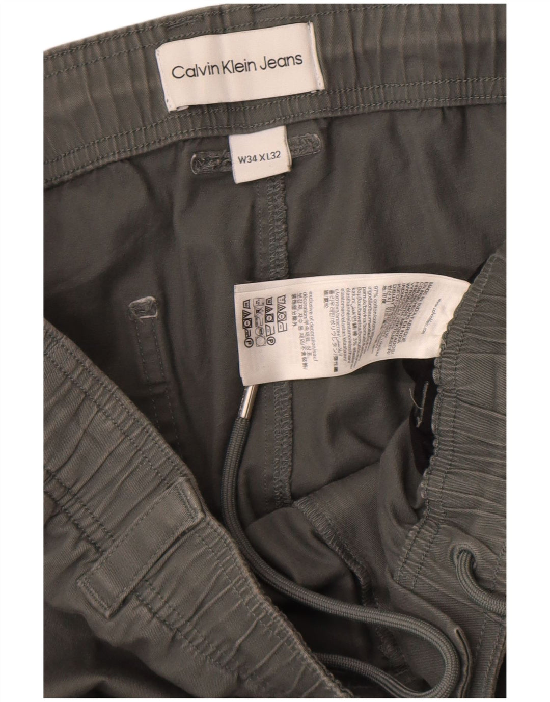 Calça cargo masculina Calvin Klein Pegged W34 L32 algodão cinza