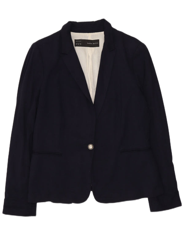 Zara Jaqueta blazer feminina de 1 botão Reino Unido 18 XL Viscose azul marinho